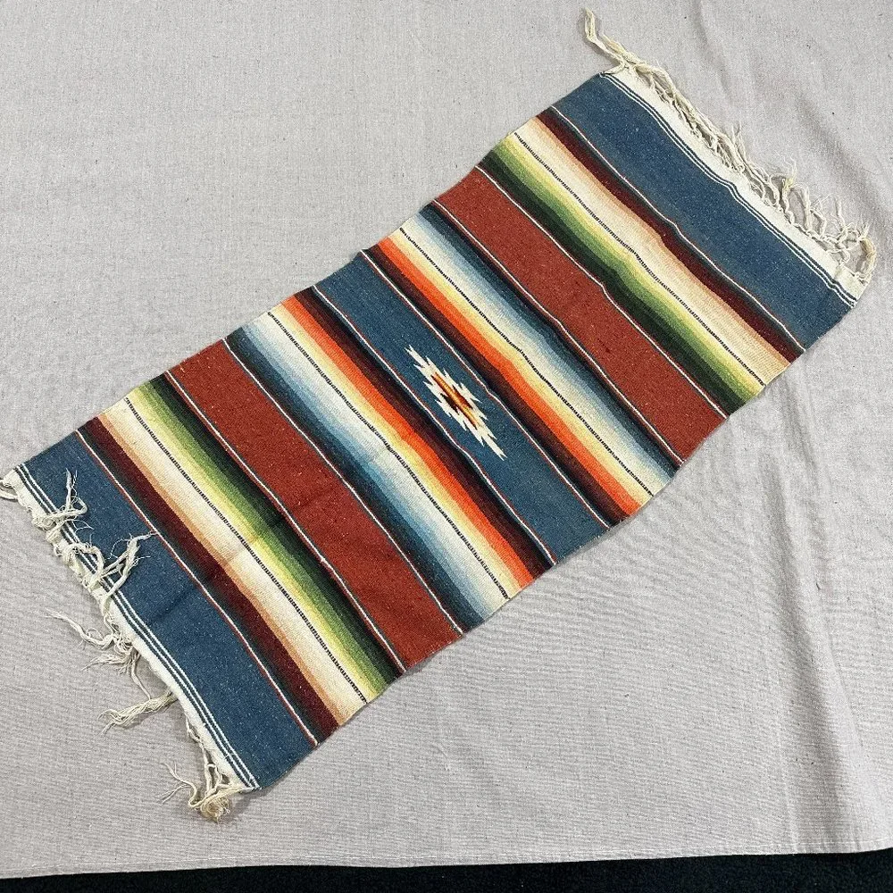 Vintage Chimayo Southwestern Small Rug Woven Wool New Mexico Table Runner - Picture 1 of 5